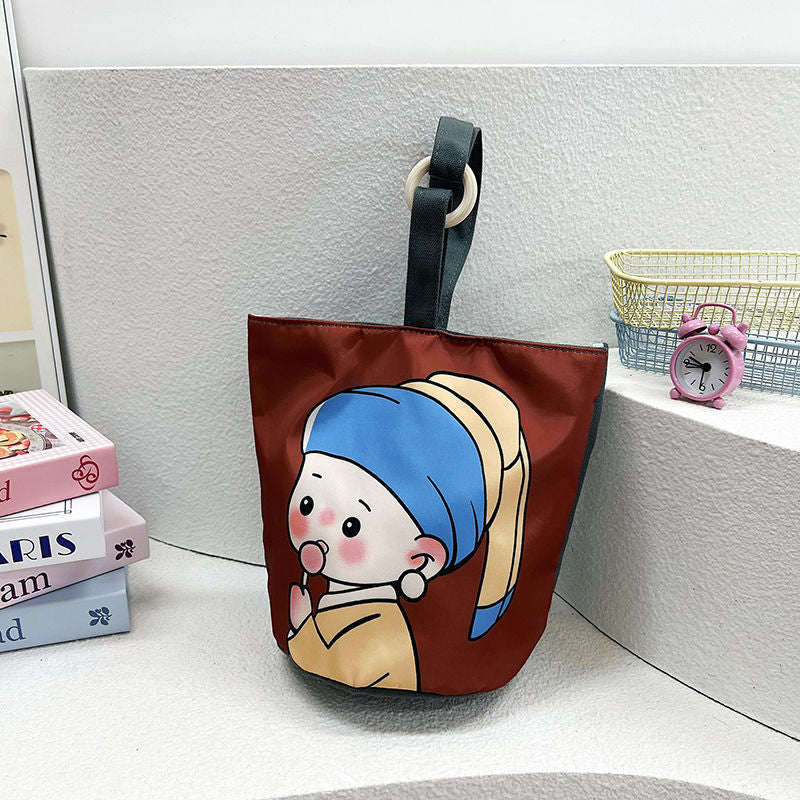 Kids hand-held lunch bag cute forest style lightweight work satchel bag for mothers to travel large capacity canvas bucket bag