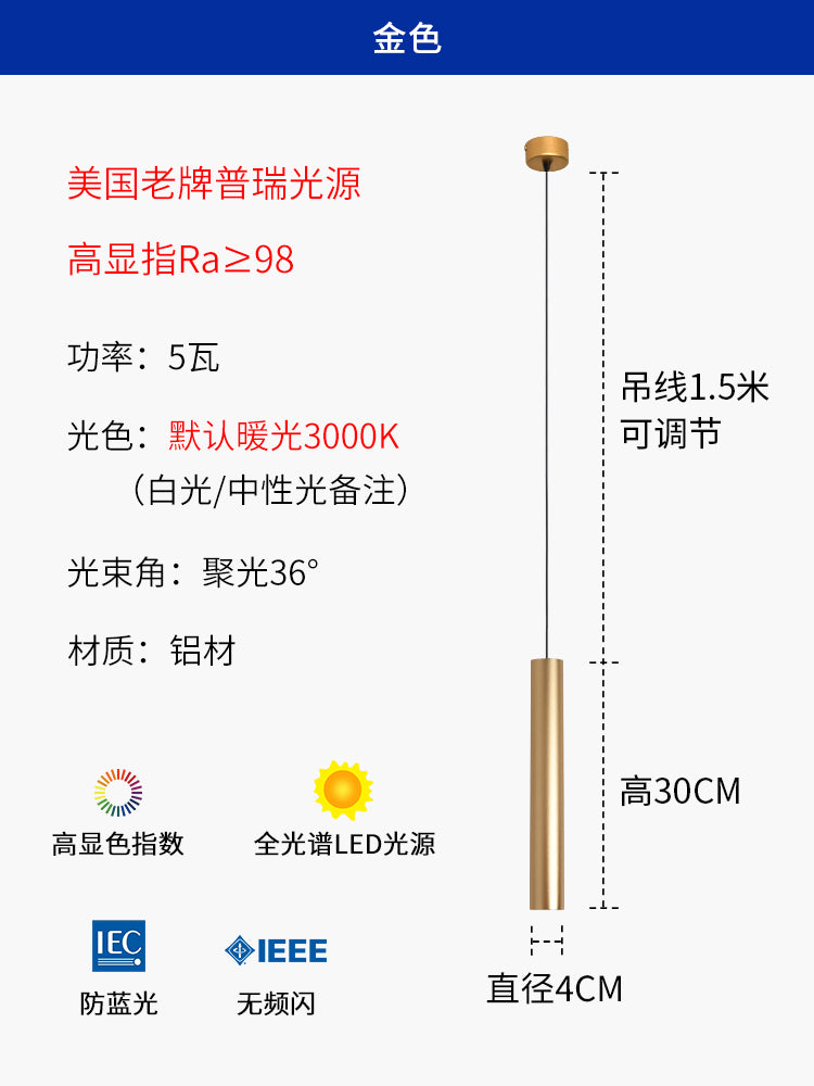 West Asia lighting bar long tube chandelier led cylindrical decorative single head spotlight dining room light living room chandelier spotlight