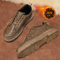 Men's winter new arrivals: versatile casual leather shoes with fleece lining for warmth. trendy british style business anti-slip work shoes