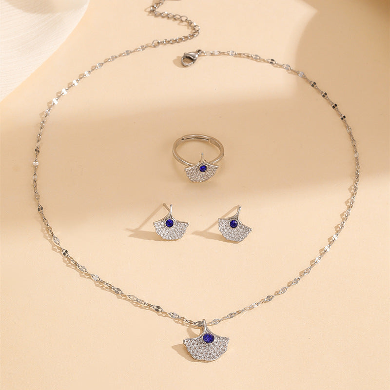 [necklace] women's gemstone fashion cross-border electroplating niche pendant earrings ring classy light luxury clavicle chain jewelry