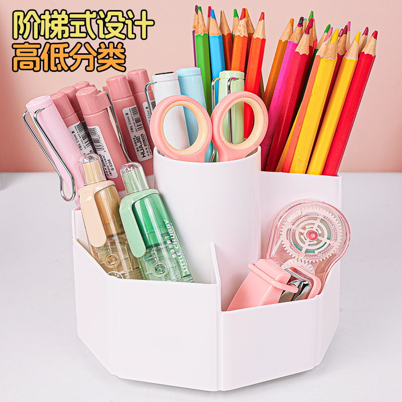 Rotatable pen holder Student desktop stationery box Children's storage box Lipstick makeup brush Stepped classification storage cylinder