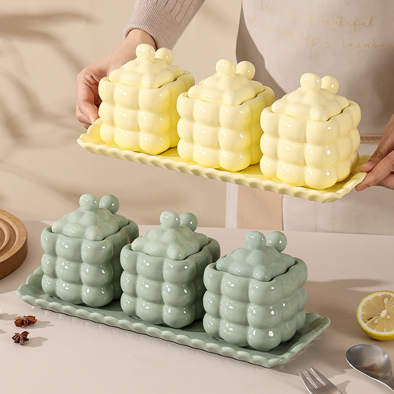 New macaron-colored marshmallow ceramic spice jar set - stylish kitchen salt shaker wholesale