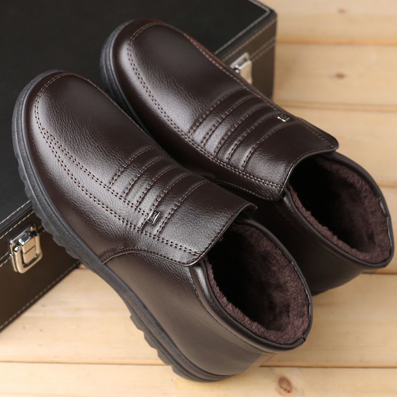 Men's winter warm cotton shoes - fleece lined, non-slip, casual high-top cotton shoes for men, elderly cotton shoes, men's leather cotton shoes for seniors