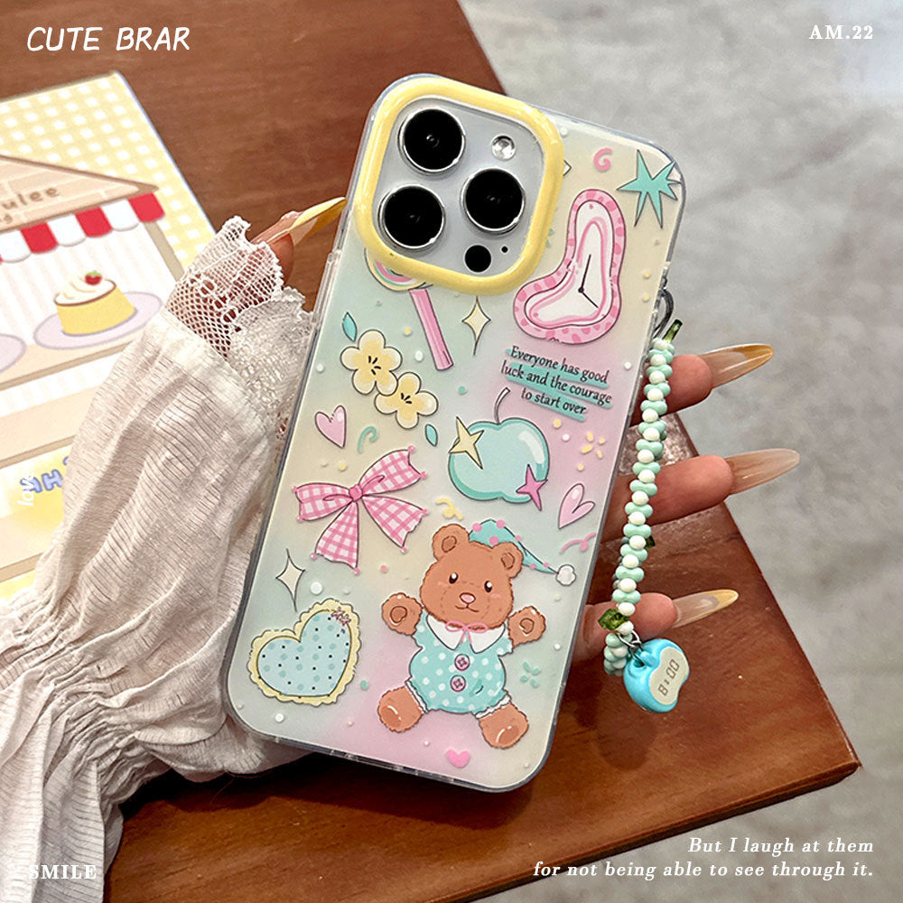 Suitable for apple 16promax cute bear imd bow mobile phone case iphone15 chain protective cover 14