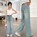 Girls' spring lightweight pants  new style big kids summer straight-leg wide-leg mosquito-proof pants children's tencel denim jeans