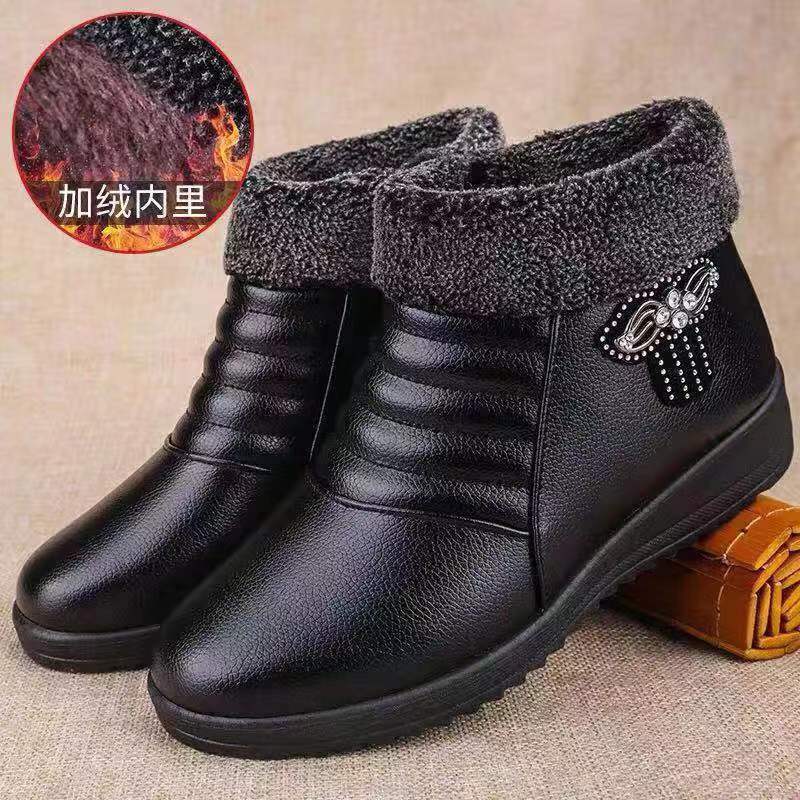 Winter slip-on fleece-lined cotton shoes heattech ladieswear shoes non-slipthickened cotton shoes for middle-aged and elderly people flatsnon-slip granny shoes