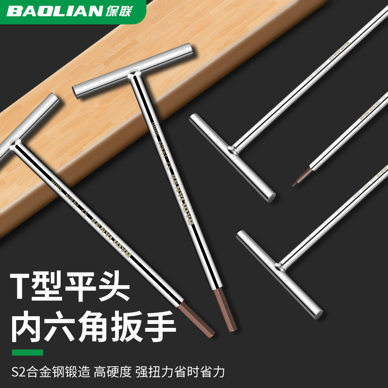 Baolian t-type long hexagonal wrench super hard steel edge hexagonal screw tool knife 3 4 5 6mm