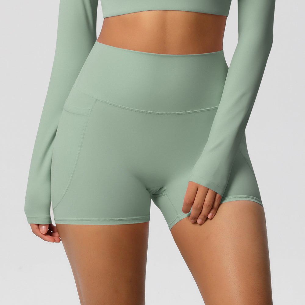 Naked feel high waist yoga shorts quick-drying breathable tight flap pocket pants outdoor cycling sports fitness pants processing personalized