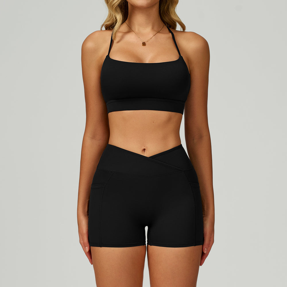 nude yoga suit cut out beautiful back yoga suit women's high waist belly wrap tight running fitness suit 2030