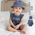 Girls' summer clothing  new korean style hooded three-piece set kids' outfit flutter sleeve embroidered baby set