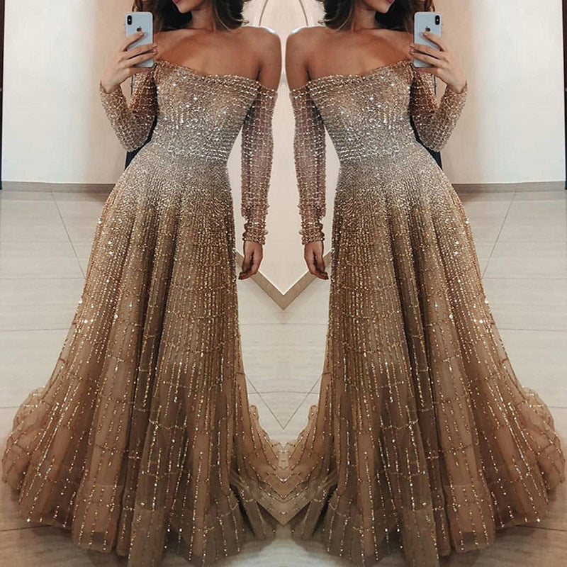 spring new arrivals:  us & eu women's shimmering bandeau long sleeve maxi dress/gown