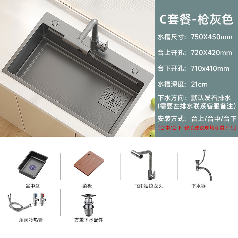 Kitchen sink large single slot honeycomb thickenedsus304 stainless steel for home vegetable basin dishwashing sink countertop middle and lower basin