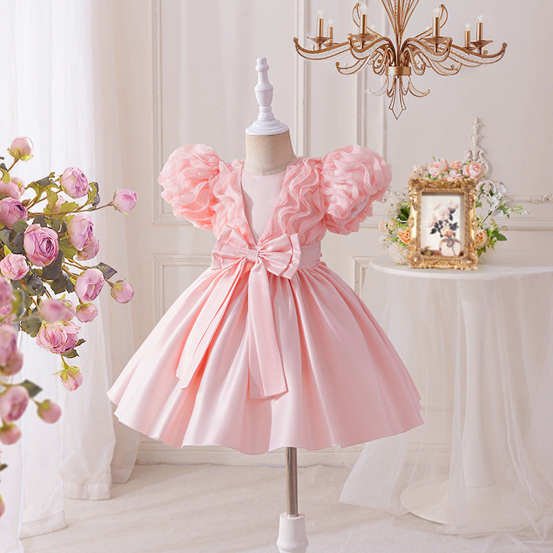 Girls' high-end satin princess dress - perfect for runway shows, children's hosts, competitions, piano performances, and stage events