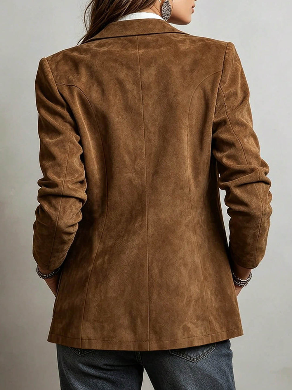 European and american cross-border retro style women's outerwear - tan textured lapel single-breasted pocket design casual blazer