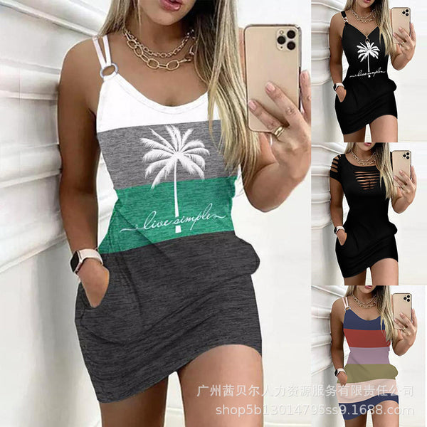 Foreign trade 2023 European and American new color matching pocket mini dress-ODS3705