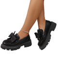 Plus size women's spring/autumn new arrival: british style leather loafers - chunky sole, black bow, slip-on design