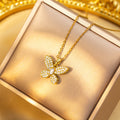 【titanium steel】luxury butterfly necklace for women - stainless steel, new design, unique, high-end copper inlaid with zircon jewelry set
