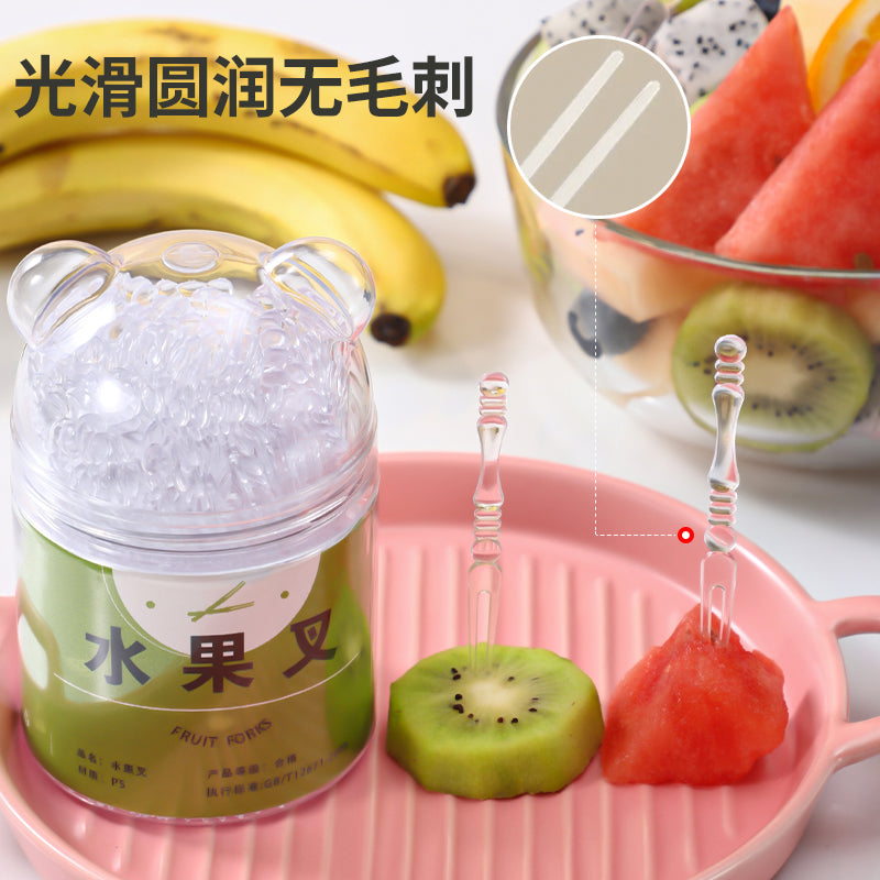 Disposable fruit fork canned storage box thickened and hardened household portable food grade transparent small fork for stall use