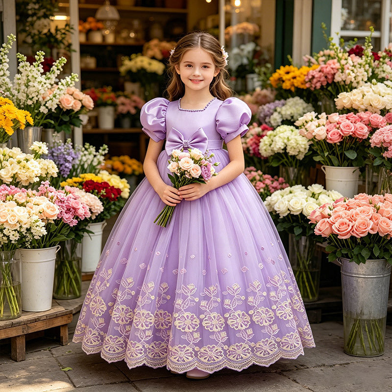 European and american style girls' dress - purple fairy dress, mesh tulle skirt, birthday princess dress - in stock, children's skirt, cross-border e-commerce