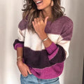 2024 european and american casual autumn/winter new long-sleeve striped sweater for women, amazon wish crew neck knitted pullover top