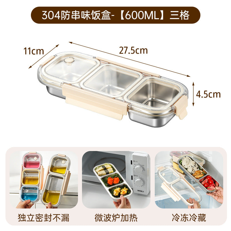 304 stainless steel divided lunch box - airtight food storage container for prepping meals, perfect for office workers and students. microwave safe