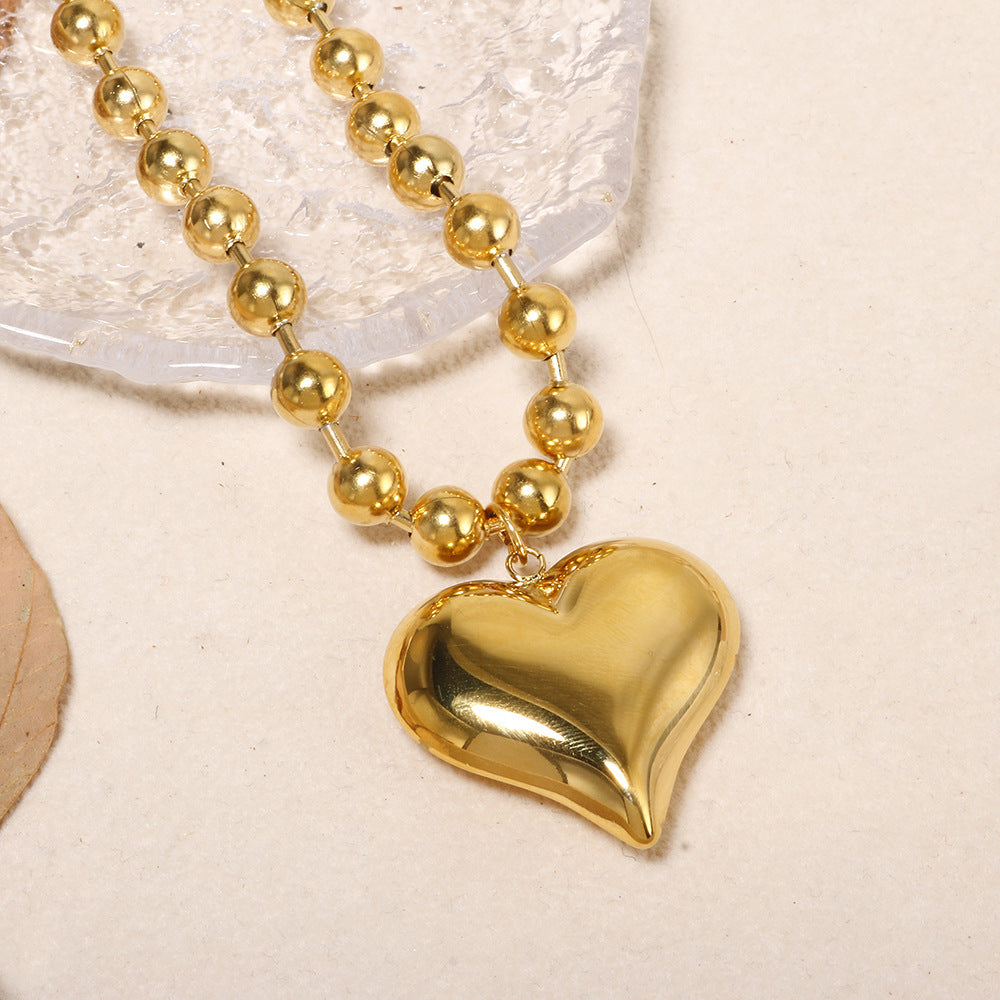 New arrivalaccessible luxury style heart necklace fashioncasual glossy steel ball chain peach heart pendant stainless steel necklace