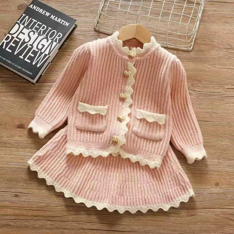 Girls' knitted sweater cardigan & pants set - new autumn  collection - two-piece outfit for little girls
