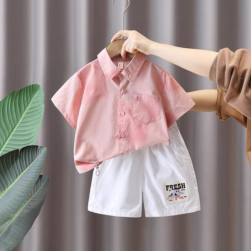 boys' summer outfit: new, fresh, and stylish children's clothing - cool and trendy two-piece short-sleeve set for boys