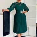 C8595 european and american export women's clothing  new arrival elegant solid color lace crochet hollow-out pleated cross-border dress
