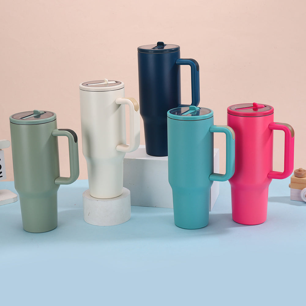 40oz fourth generation handle ice cup 304 stainless steel vacuum thermos cup portable foldable straw cup