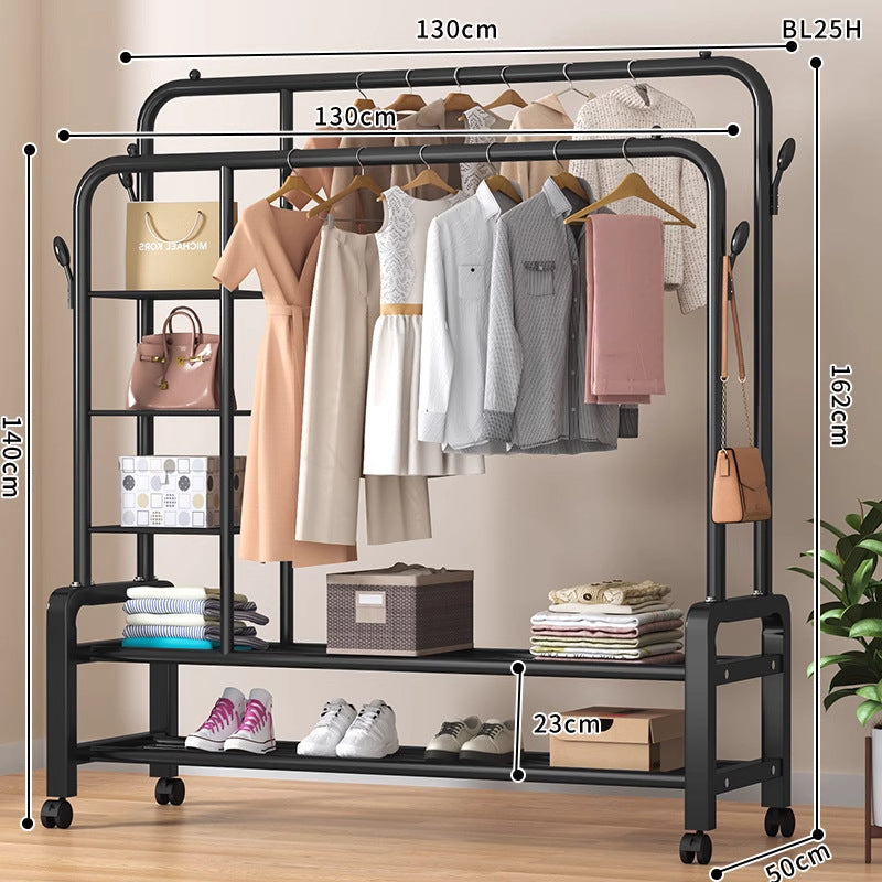 Clothes hanger floor-standing bedroom for home double-pole clothes drying rack clothes rack indoor clothes coat rack thickened balcony clothes pole