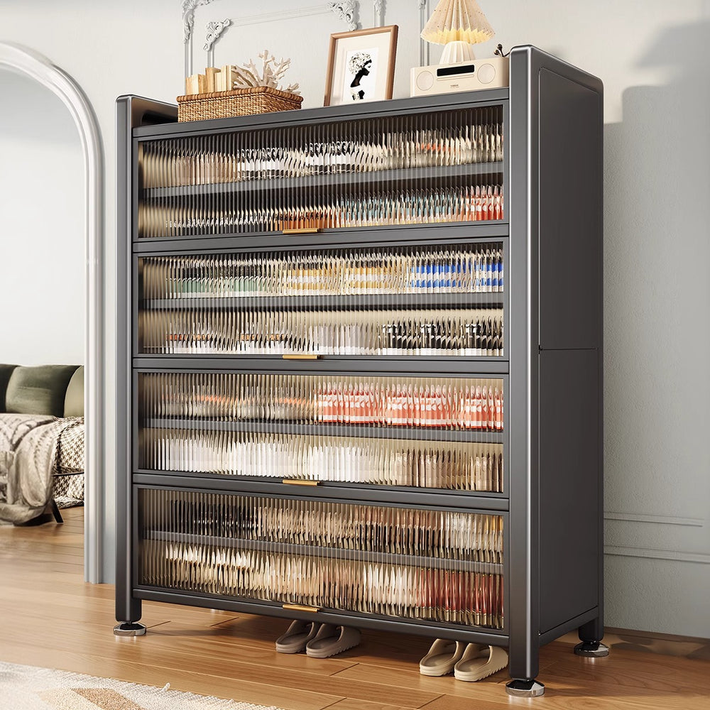 Steel shoe cabinet for home, all-in-one entryway cabinet, multi-layer large capacity storage cabinet, metal dustproof shoe rack