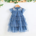 girls' ins-style mesh dress, ages 3-8, flutter sleeve dress, european and american solid color summer dress, cross-border e-commerce