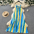 K-stylestripes suspender small diamond flower dress women's summerhigh waista word easiest for match long skirtwork clothing outfit skirt