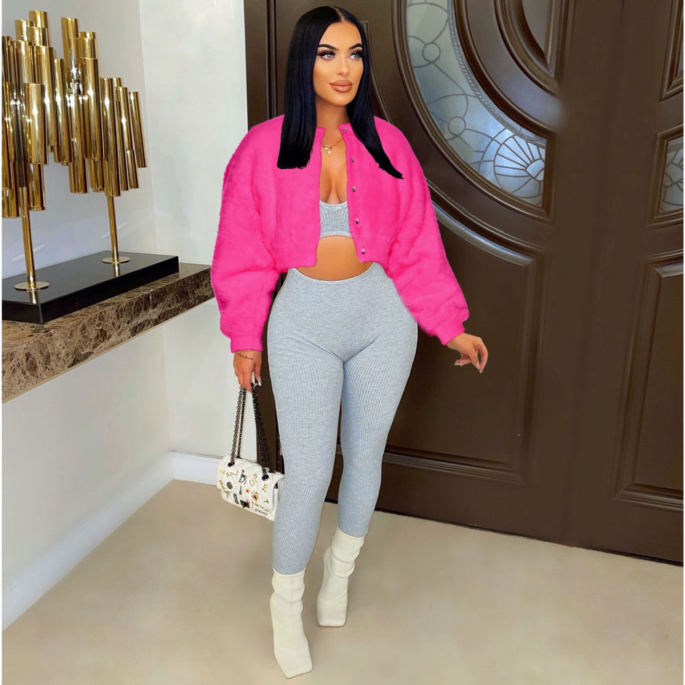 Amazon hot selling european and american autumn/winter women's casual fashion loose faux fur short jacket imitation rabbit fur coat