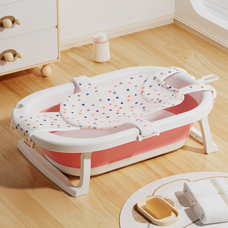 Newborn baby foldable bathtub with temperature-sensitive silicone plug, easy grip handles, and large capacity for baby bathing
