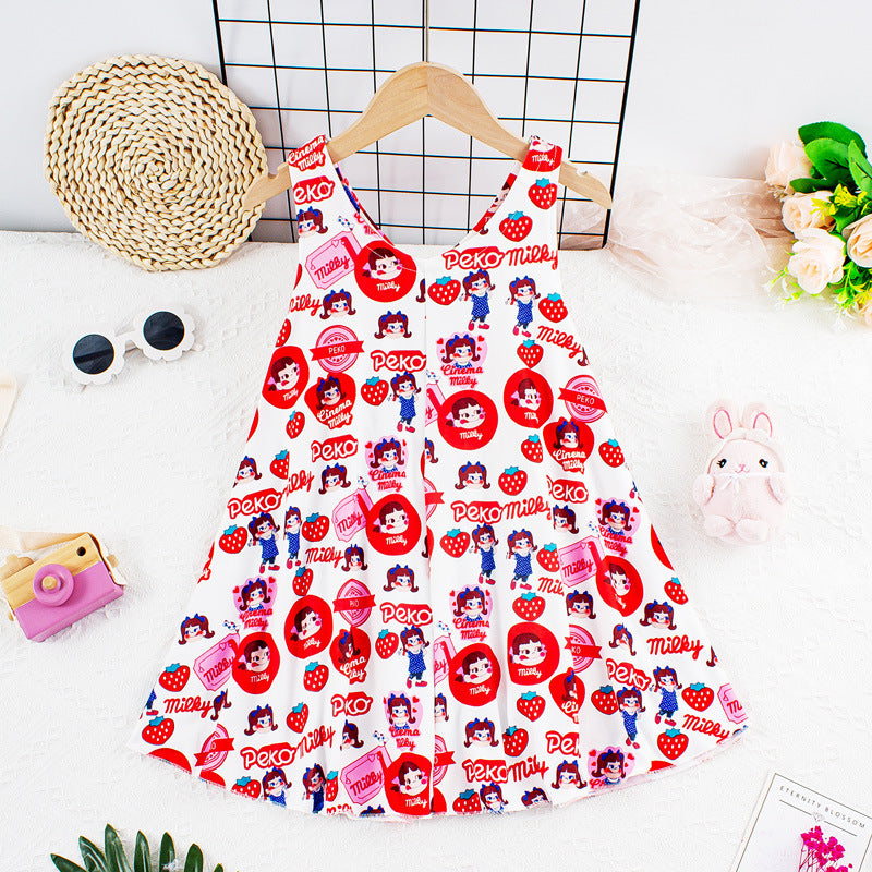 Ojitu girls' dress  new summer collection v-neck sleeveless dress - stylish girl's milk silk dress