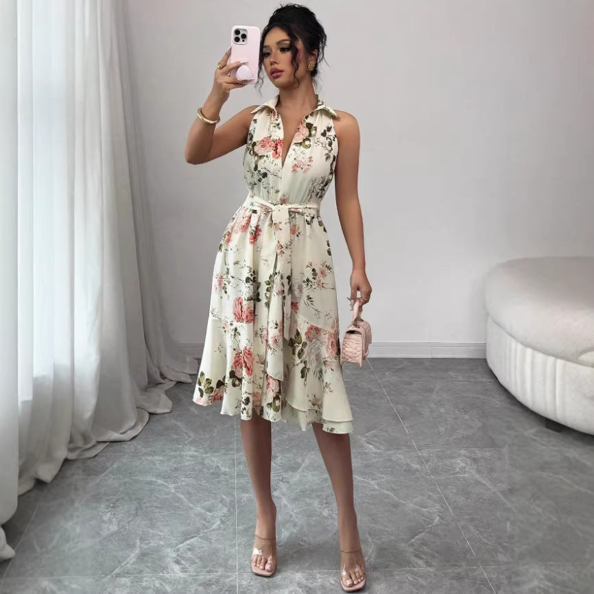 new cross-border european and american style women's digital print rose holiday casual travel outfit - artsy retro vibe