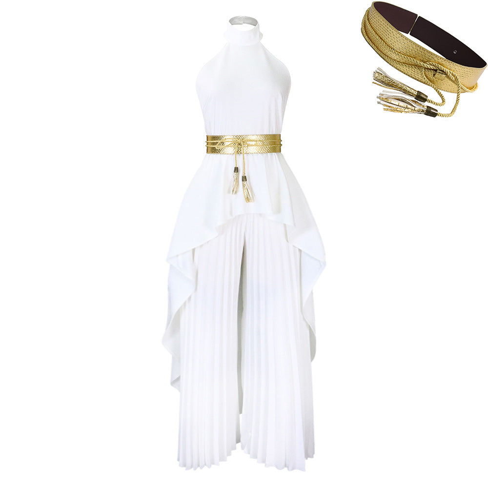C8534p with belt cross-border summer fashion two-piece sleeveless backless asymmetrical long skirt wide-leg pants european and american suit