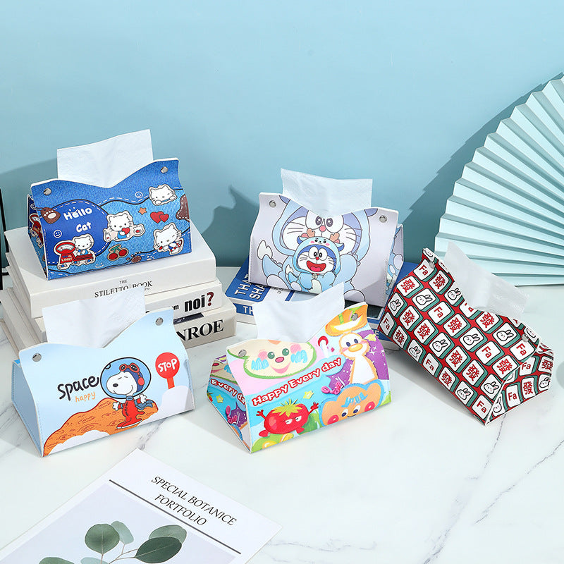 Cartoon Snoopy tissue box plaid living room family car bathroom napkin paper box pumping paper box pumping paper towel box