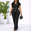 D618 european and american style summer women's outfit: chic button-down casual short-sleeve top and pants two-piece fashion african set