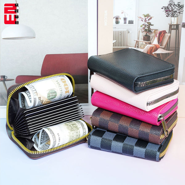 Cross-border hot-selling organ card bag New lychee pattern checkerboard ID wallet Card cover Factory direct sales small change bag