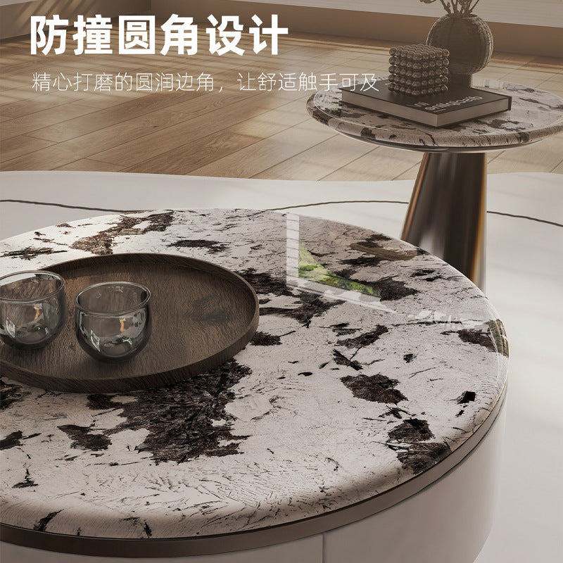 Ready-to-ship natural luxury stone coffee table, marble coffee table, small apartment villa living room pandora high-end round coffee table