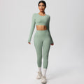 nude feeling tight high waistflap pocket pants crop toplong sleevestops yoga clothes quick-drying running sports fitness suit