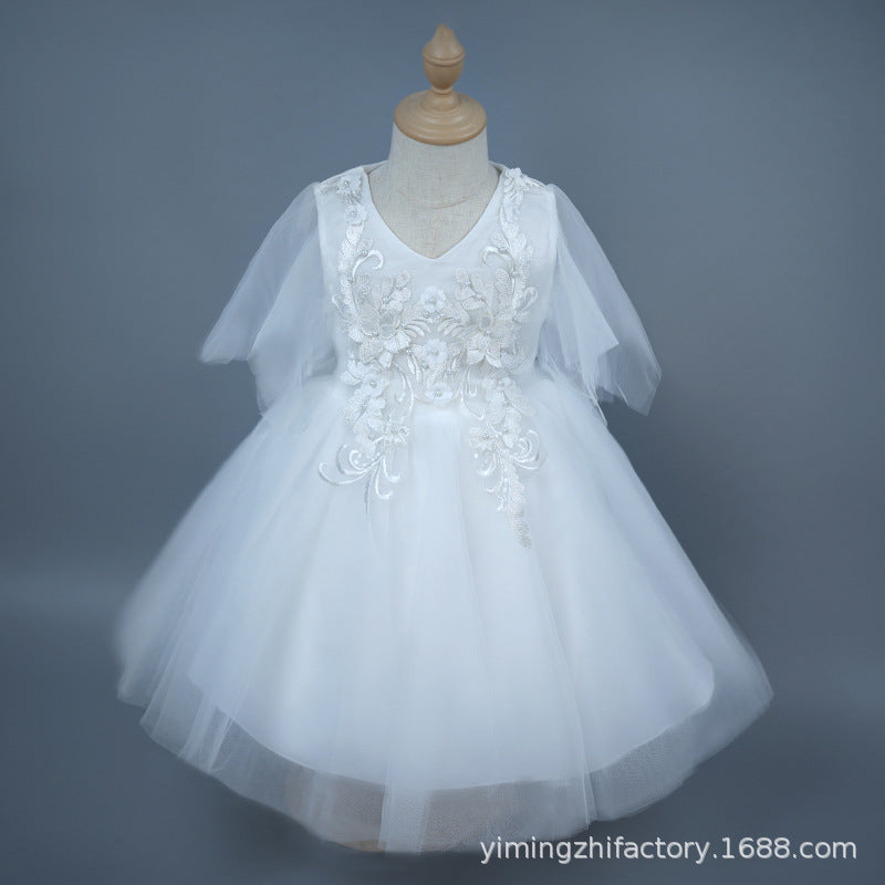 Kids' formal dress princess dress new short printed mesh girl's princess dress flower girl wedding dress one piece wholesale foreign trade