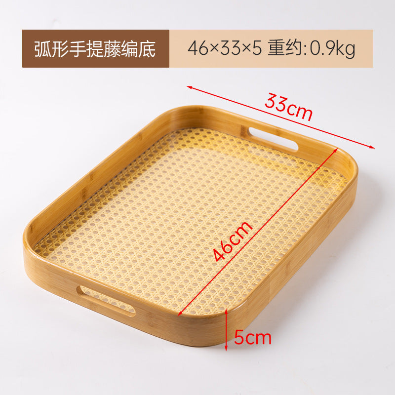 Accessible luxury retro nanzhu tea tray tray bamboo commercial rectangular tea tray pastry handle bbq serving plate