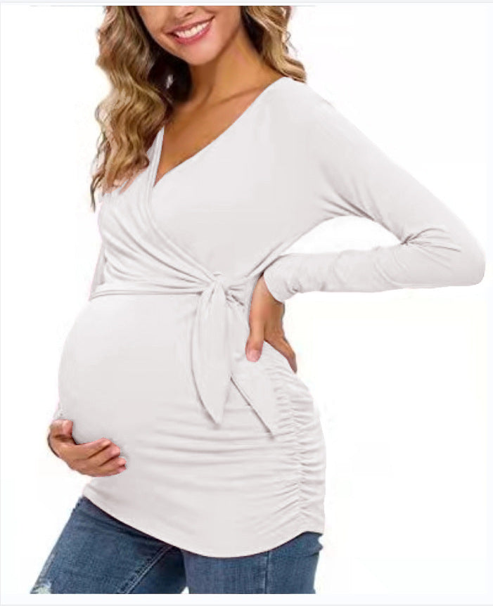 fashion trendy mom cross v-neck nursing t-shirt maternity top - in stock, relaxed fit