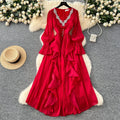 Frenchclassyelegancedress women's fashion heavy industry embroidered beads and diamonds v neck waist elegant palace style long skirt