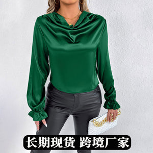Real shot fashion independent station women's summer  satin shirt women's satin shirt artificial silk tops
