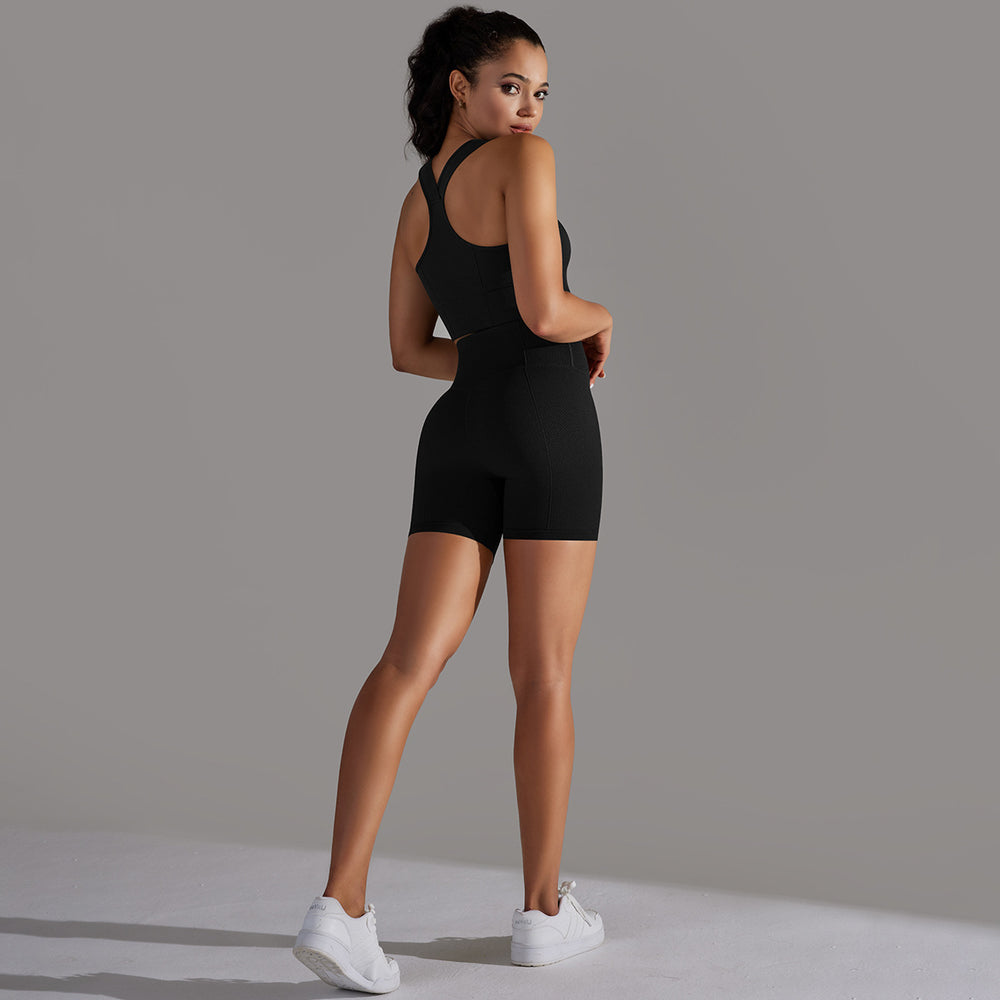 fashion seamless knittingpure color polka dot high elastic tight breathable yoga suit running fitness two-piece set